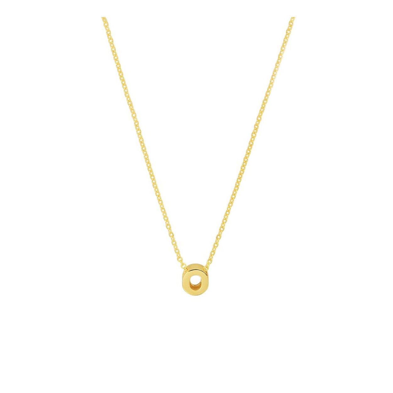 14k Geelgouden anker collier uitgevoerd met de letter O. Het collier heeft draaglengtes van 41, 43 en 45cm. De letter heeft een afmeting van 5.5x5mm.
