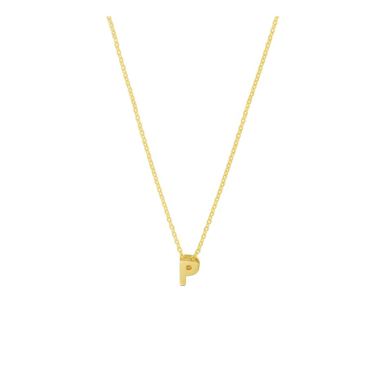 14k Geelgouden anker collier uitgevoerd met de letter P. Het collier heeft draaglengtes van 41, 43 en 45cm. De letter heeft een afmeting van 5.5x4mm.