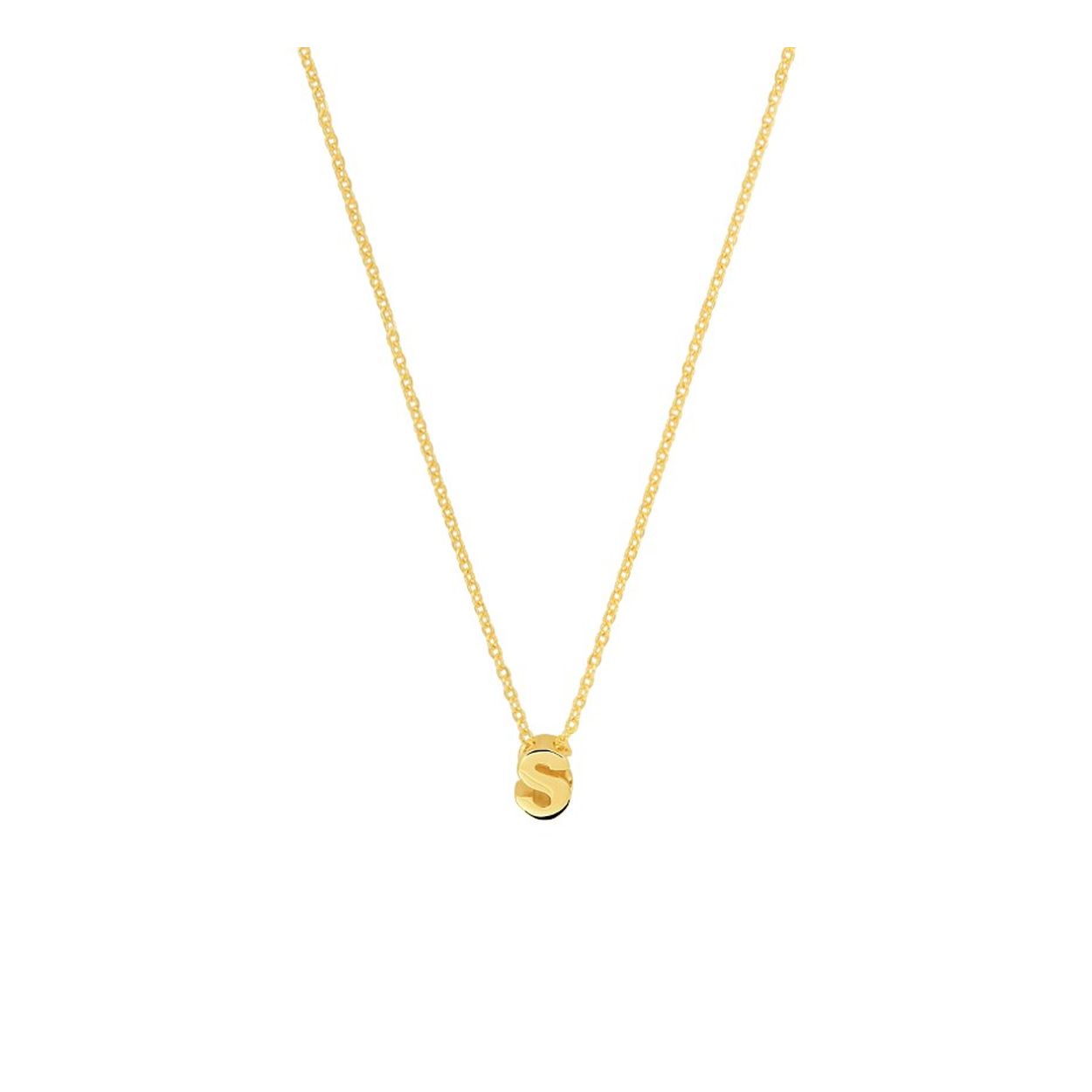 14k Geelgouden anker collier uitgevoerd met de letter S. Het collier heeft draaglengtes van 41, 43 en 45cm. De letter heeft een afmeting van 5.5x4mm.