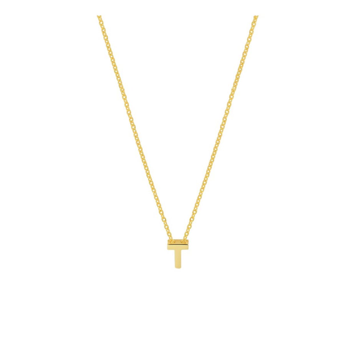 14k Geelgouden anker collier uitgevoerd met de letter T. Het collier heeft draaglengtes van 41, 43 en 45cm. De letter heeft een afmeting van 5.5x4.5mm.