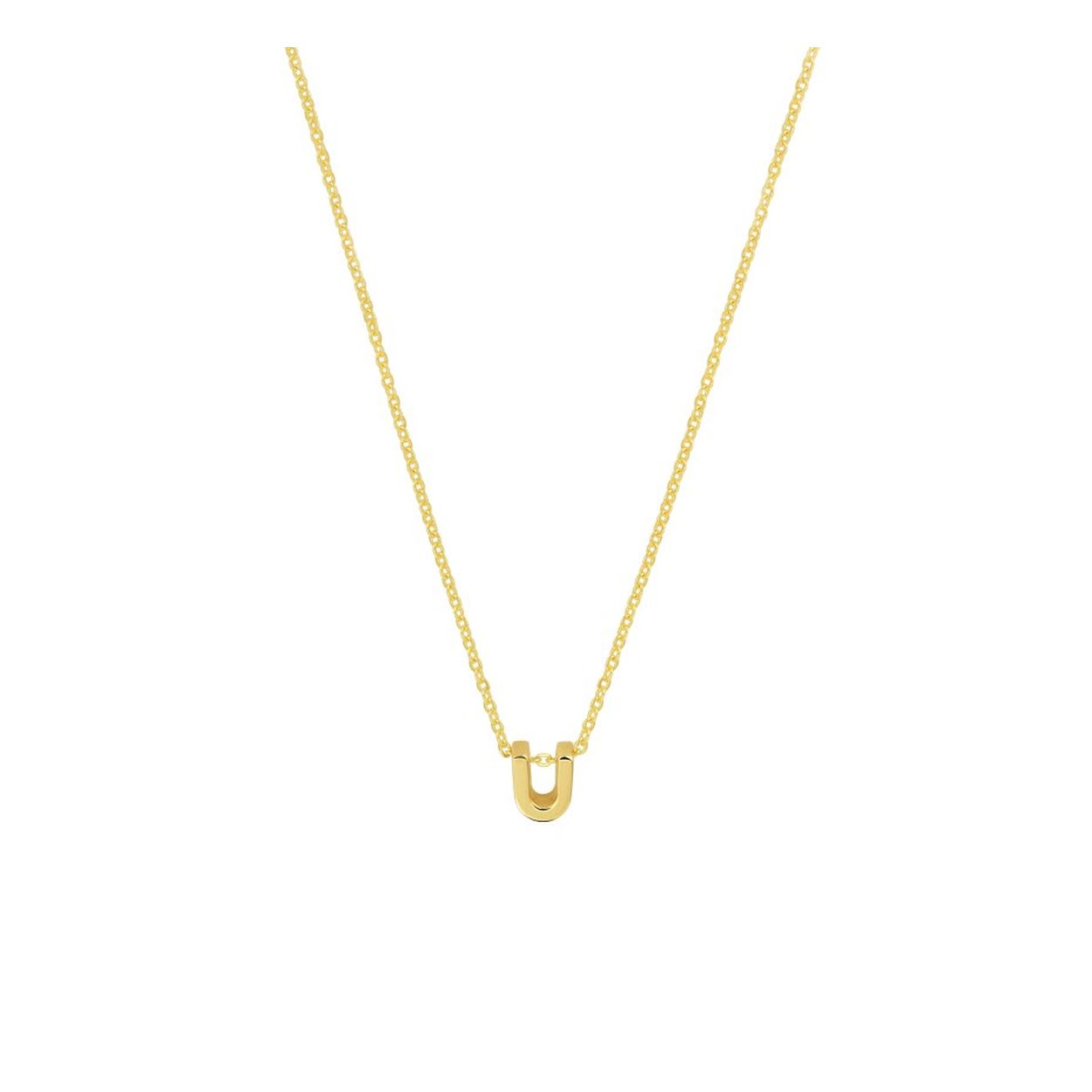 14k Geelgouden anker collier uitgevoerd met de letter U. Het collier heeft draaglengtes van 41, 43 en 45cm. De letter heeft een afmeting van 5.5x4.5mm.