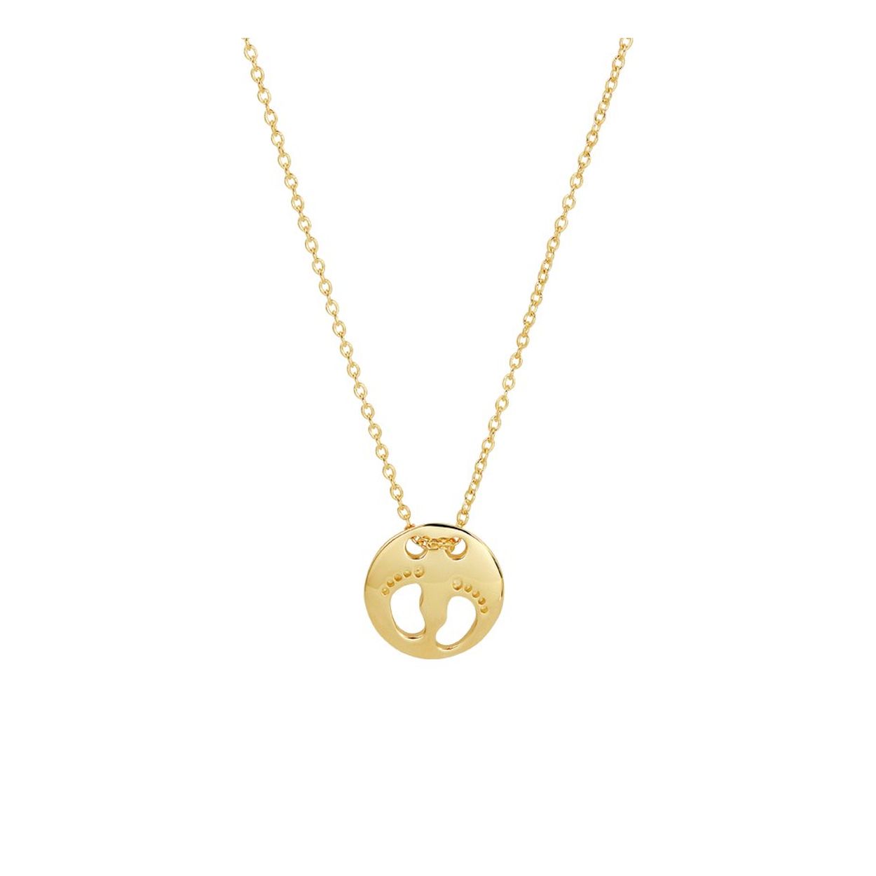 14k Geelgouden anker collier uitgevoerd met een poli afgewerkt rond hangertje met een voeten voorstelling. Het collier heeft een stevige karabijn sluiting en draaglengtes van 40, 42 en 44cm. De hanger heeft een diameter van 12mm.