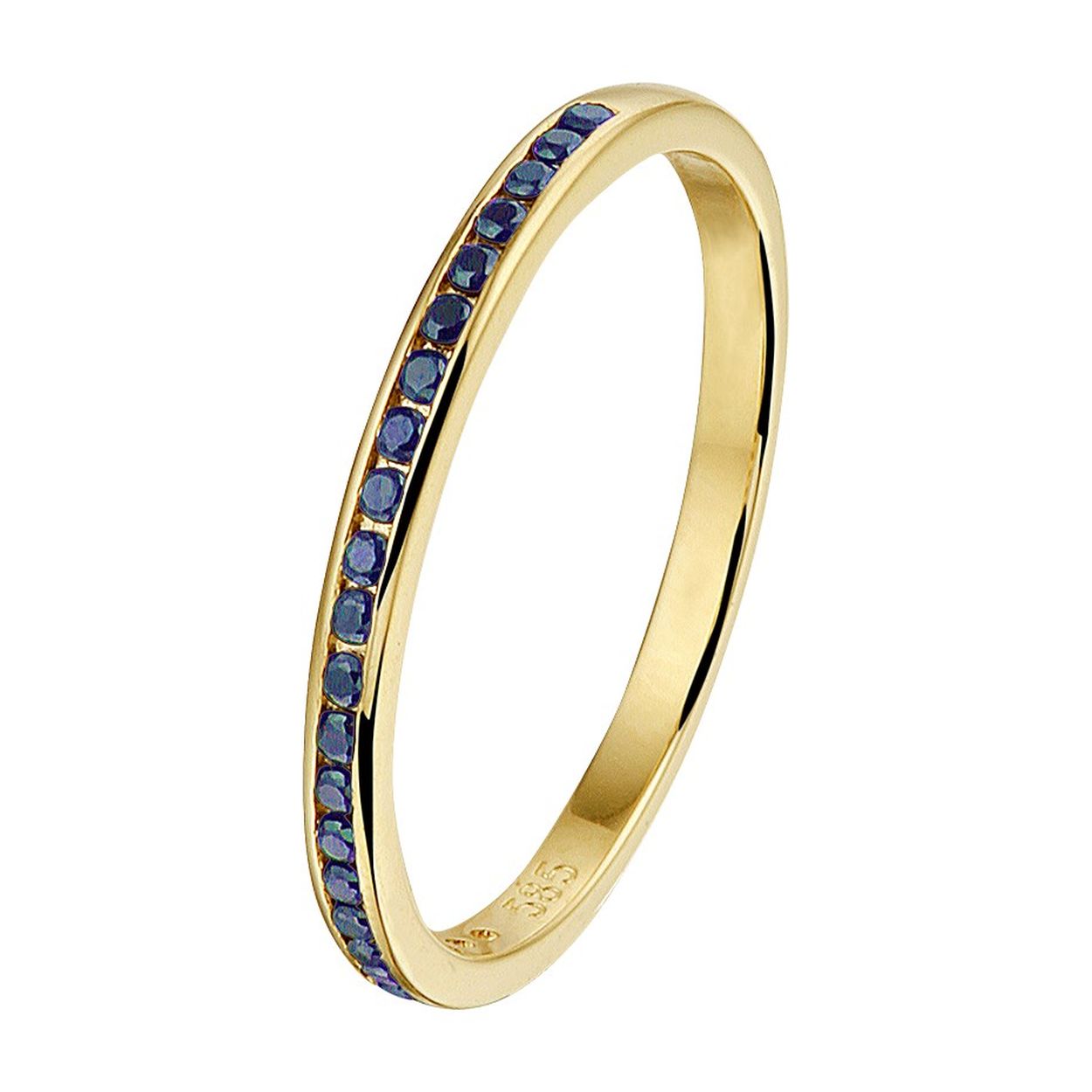 14k Geelgouden aanschuifring uitgevoerd met zwart zirkonia. De ring heeft een breedte van 2mm. Tip: Combineer de ring met andere aanschuifringen voor een unieke look.