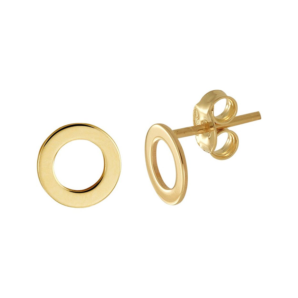 14k Geelgouden oorknoppen in de vorm van een open rondje. De oorknoppen hebben een diameter van 7.5mm.