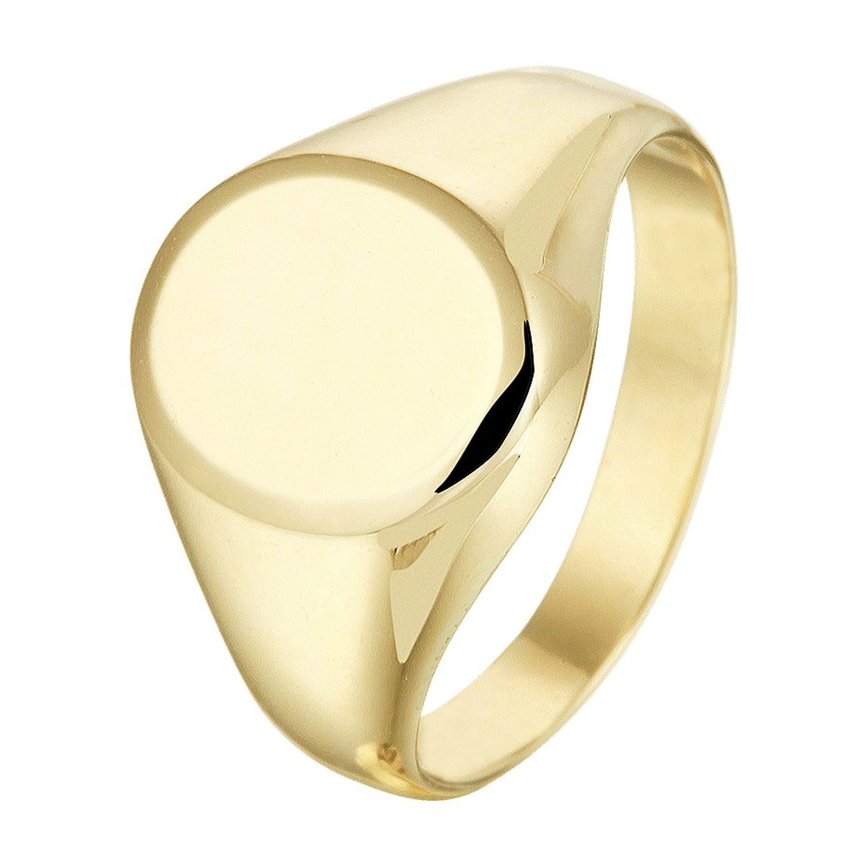 14k Geelgouden graveerring met een afmeting van 11x9mm. De ring geeft je look direct een chique uitstraling.
