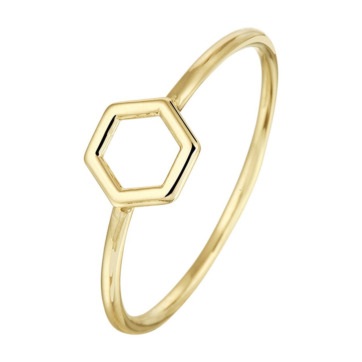 14k Geelgouden ring uitgevoerd met een zeshoek van 6x7mm.