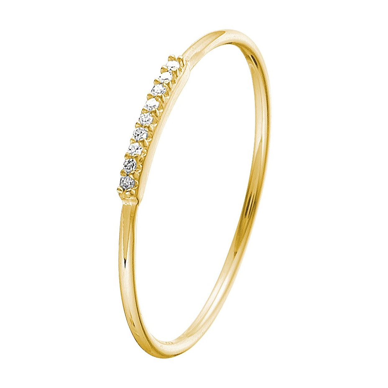 14k Geelgouden ring uitgevoerd met een schitterende diamant rij. De ring heeft een breedte van 1.5mm.