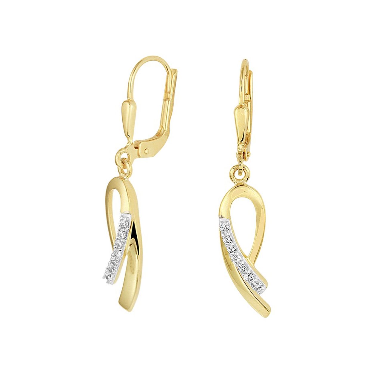Sierlijke 14k geelgouden oorhangers uitgevoerd met een schitterende zirkonia rij. De oorhangers hebben een totale hoogte van 3.5cm.