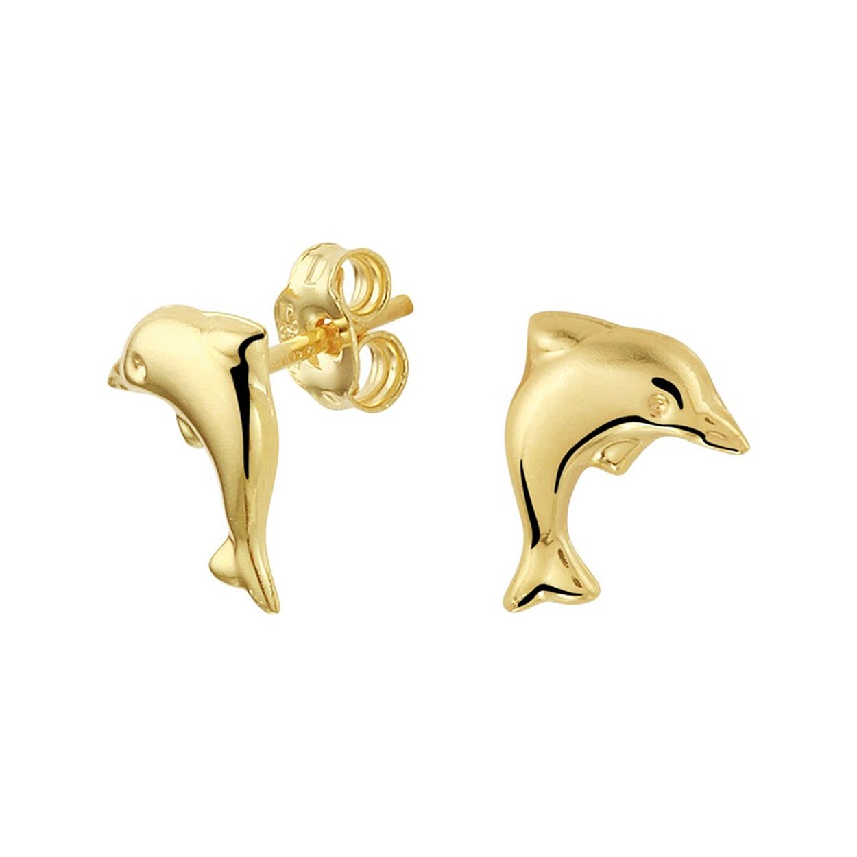 14k Geelgouden oorknoppen in de vorm van een dolfijn met een afmeting van 8x6.5mm. De oorknoppen zijn te combineren met bijpassende dolfijn sieraden uit onze collectie.