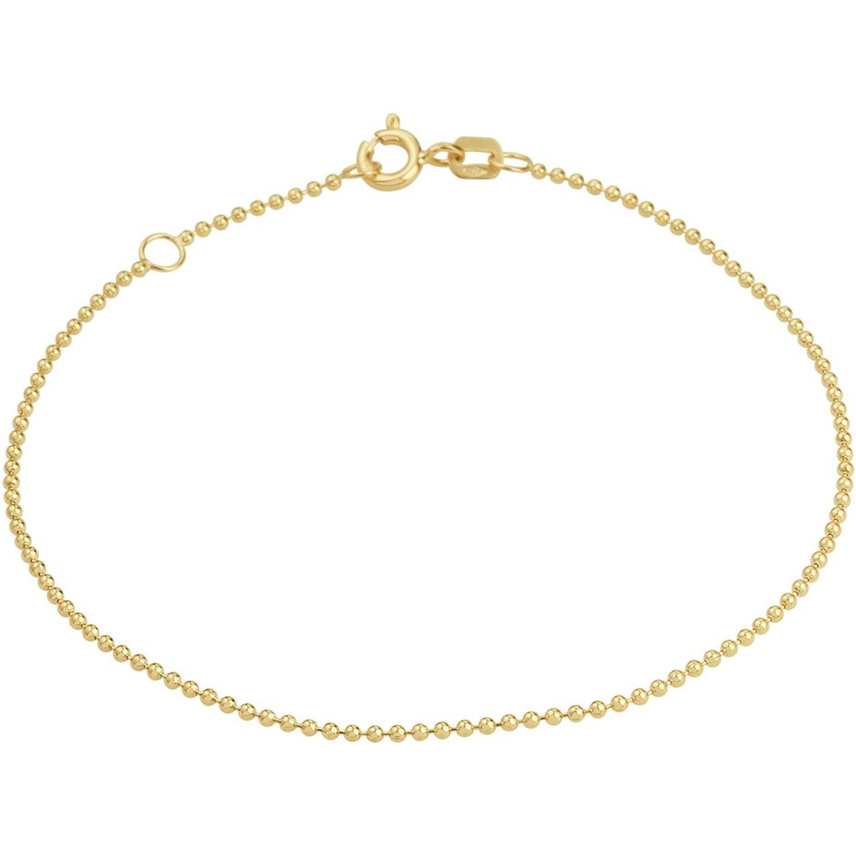 14k Geelgouden bolletjes enkelbandje met een schakelbreedte van 1.2mm. Het enkelbandje heeft draaglengtes van 24 en 26cm.