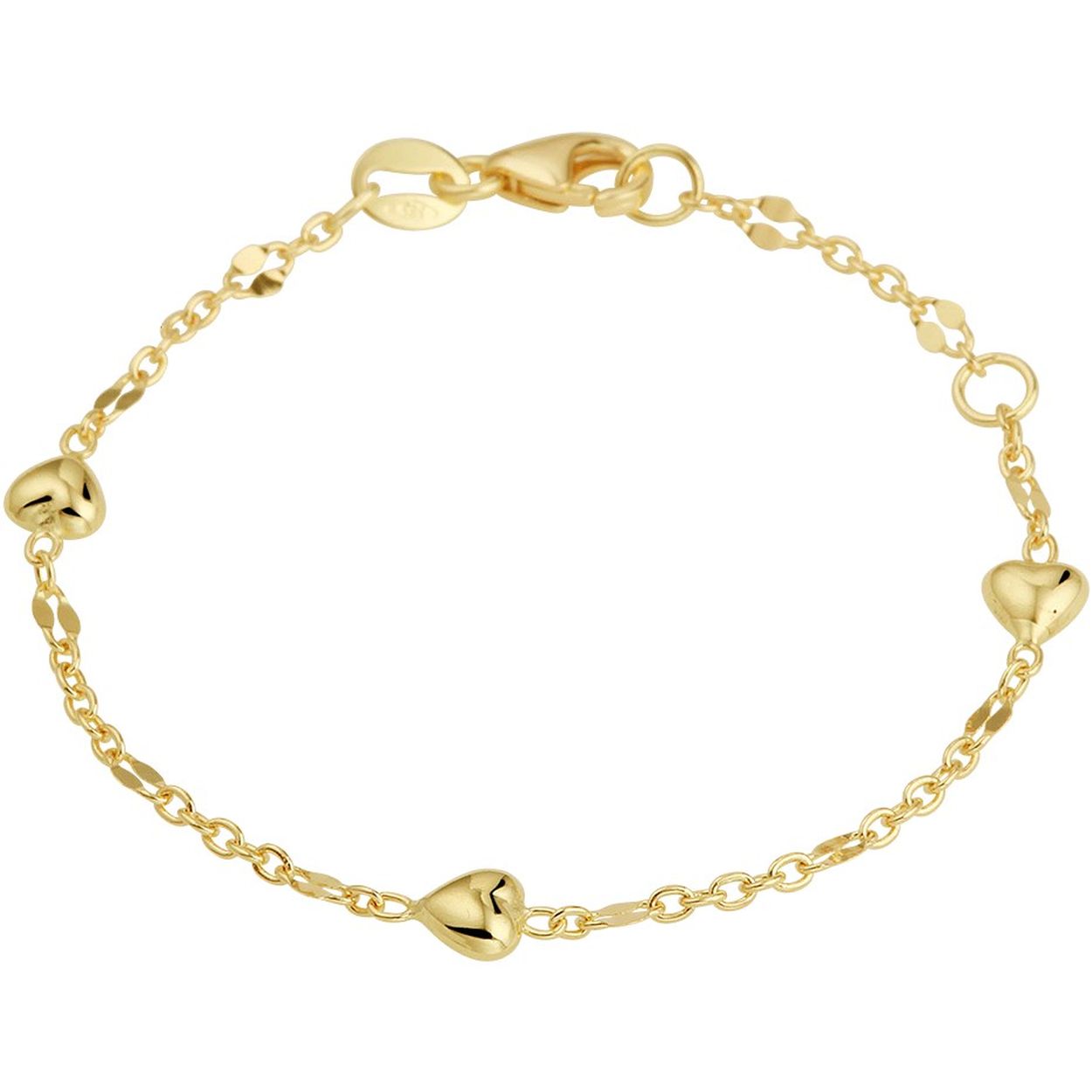 14k Geelgouden anker armband uitgevoerd met hartjes van 4.5x4mm. De armband heeft een karabijn sluiting en draaglengtes van 11 en 13cm. De schakelbreedte is 2.5mm.