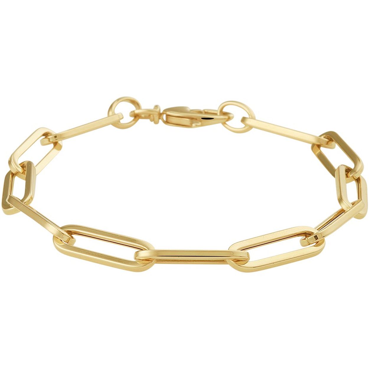 14k Geelgouden paperclip armband met een schakelbreedte van 5.5mm uitgevoerd met een stevige karabijn sluiting. De armband heeft een draaglengte van 19cm.