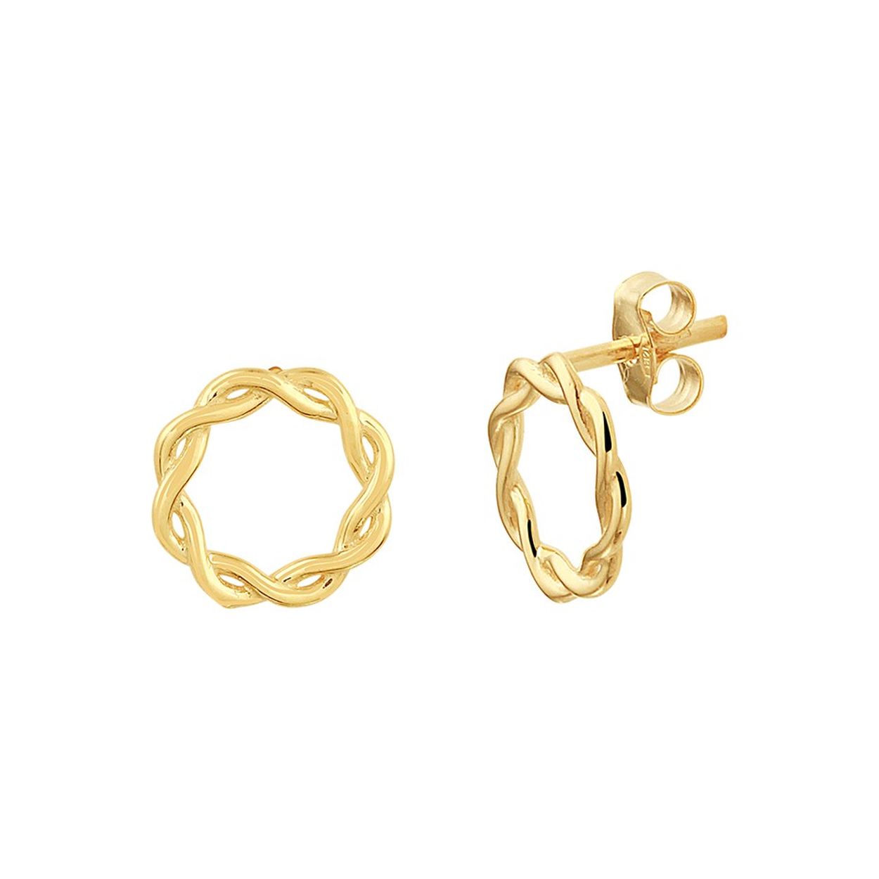 14k Geelgouden rond gevlochten oorknoppen. De oorknoppen hebben een diameter van 9mm.