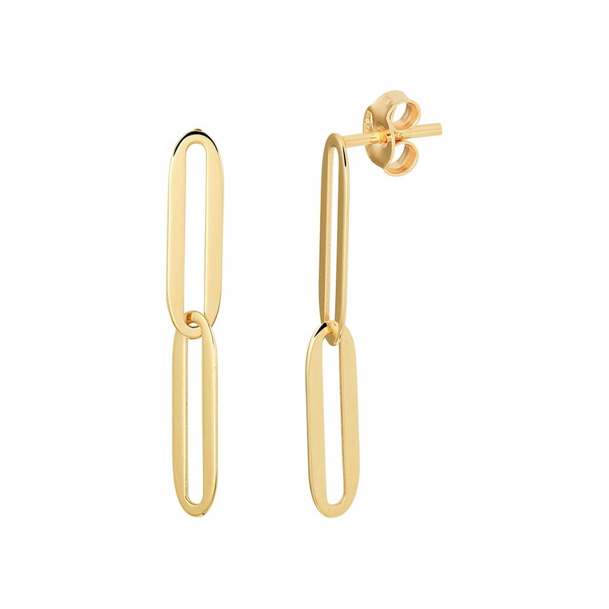 14k Geelgouden oorhangers met een totale hoogte van 3 cm. De hangers hebben beide een afmeting van 15.5x4mm.