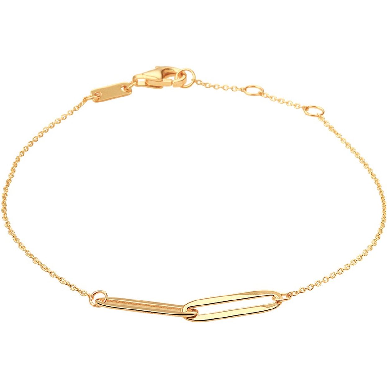 14k Geelgouden armband uitgevoerd met twee ankerschakels met een afmeting van 4x16mm en een stevige karabijn sluiting. De armband heeft draaglengtes van 16.5, 17.5 en 18.5cm.