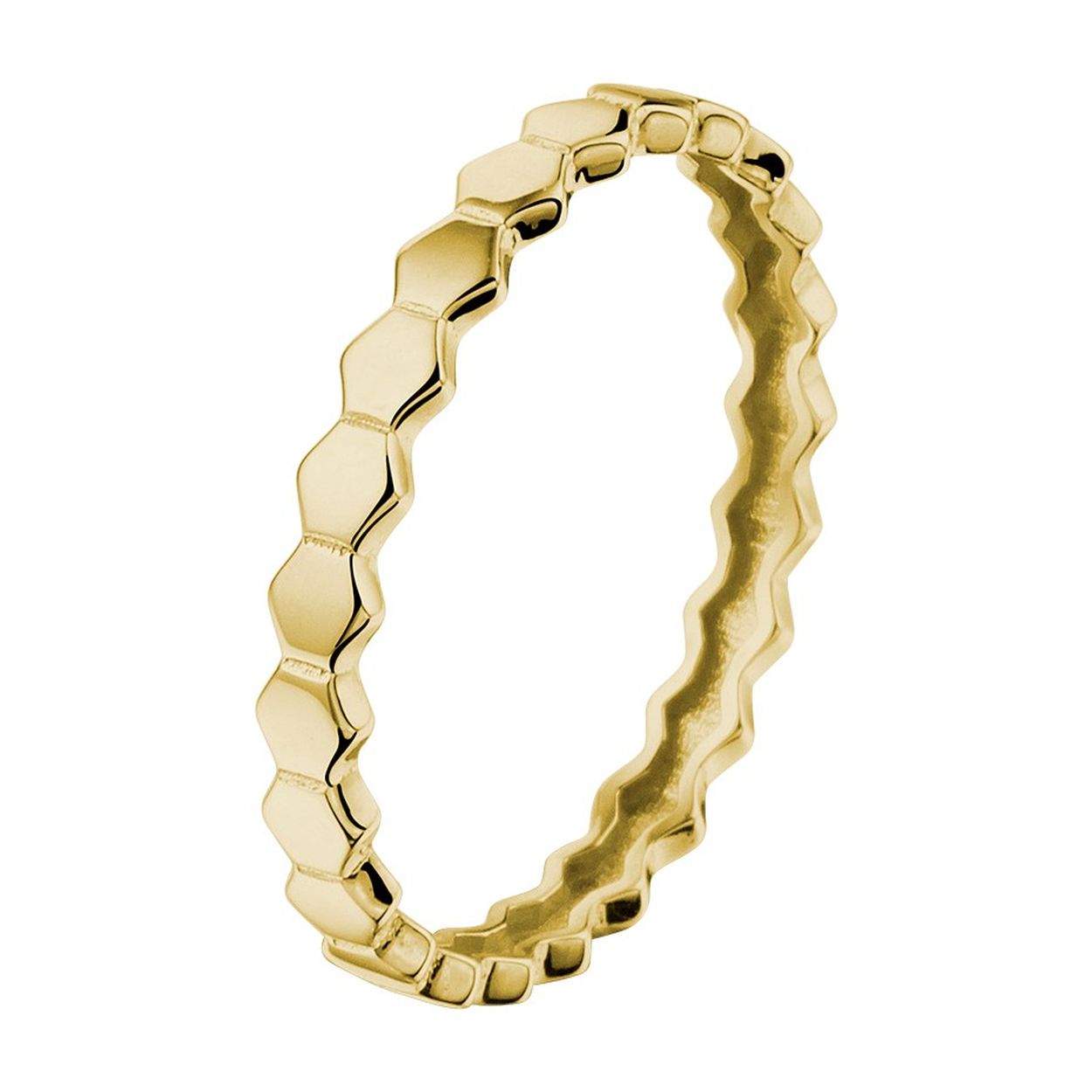 14k Geelgouden aanschuifring uitgevoerd met zeshoeken. De ring heeft een breedte van 2.5mm.