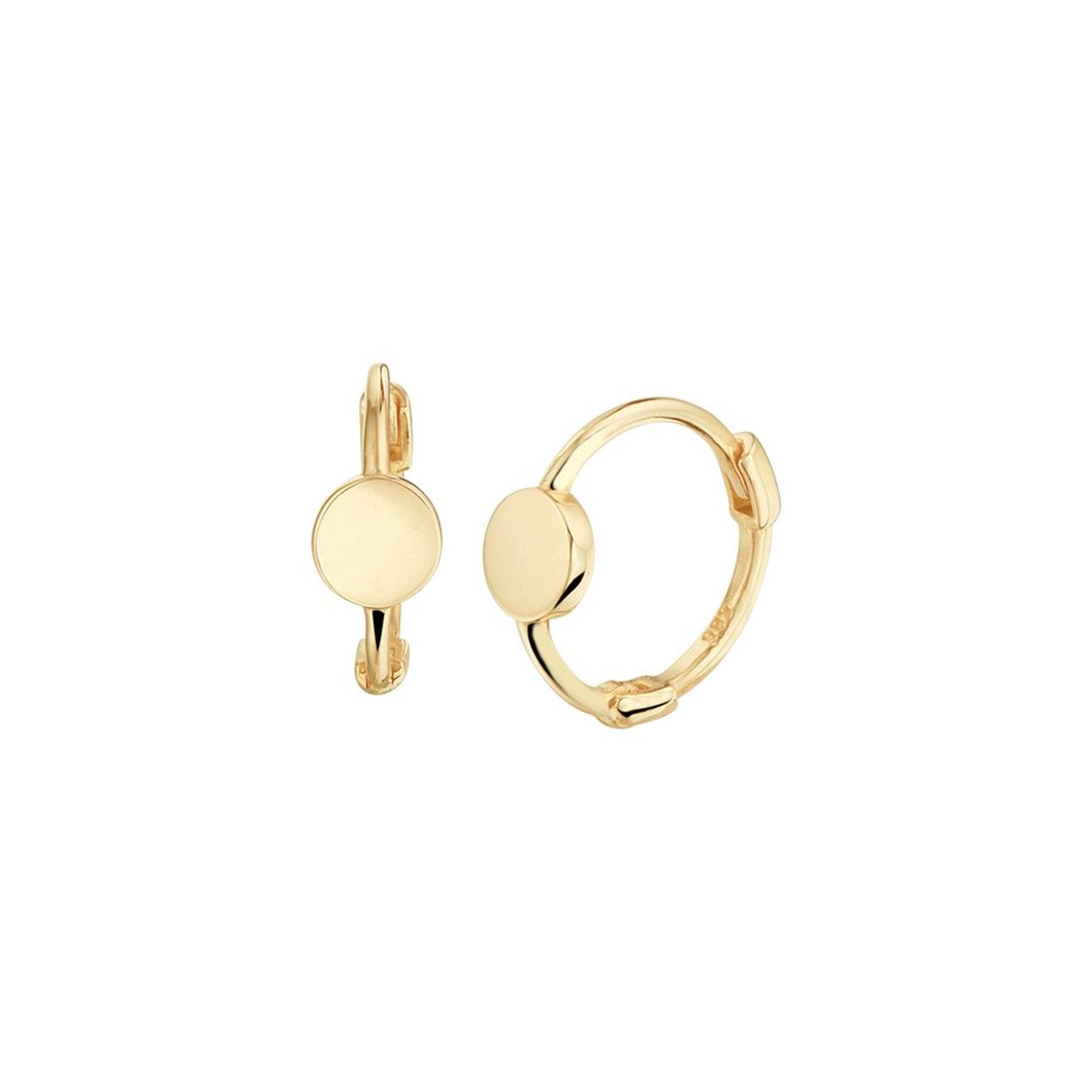 14k Geelgouden klapoorringen met een diameter van 10mm. Het rondje heeft een diameter van 4mm.