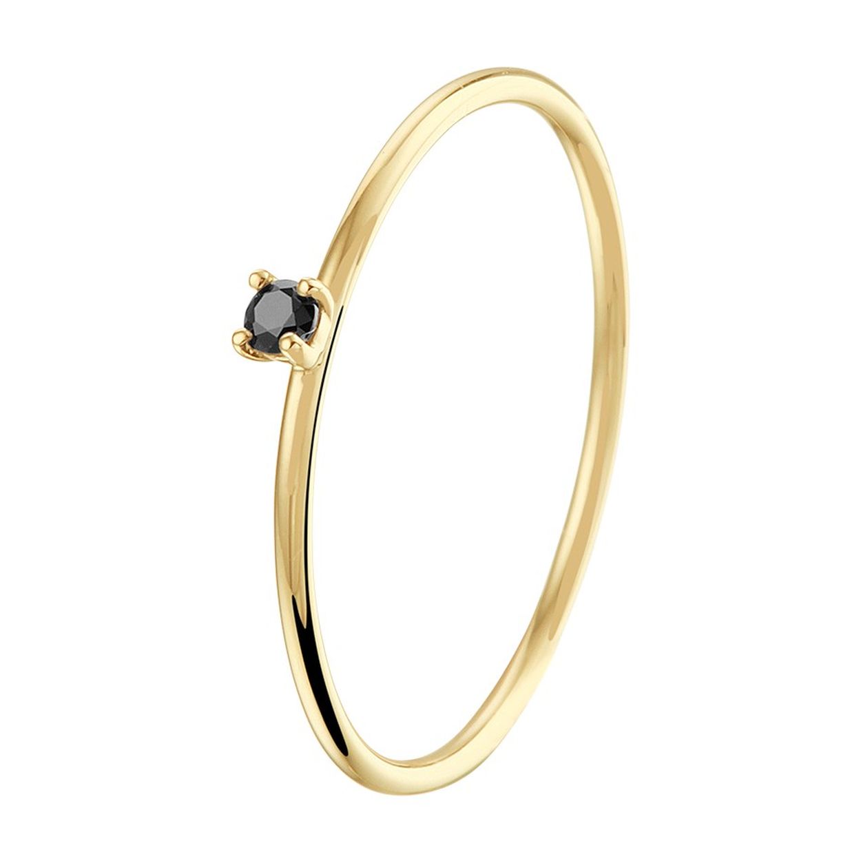 14krt Geelgoud Ring Zwart Zirkonia 
14krt Geelgouden aanschuifring uitgevoerd met een schitterende zwart zirkonia. De ring heeft een breedte van 2mm.