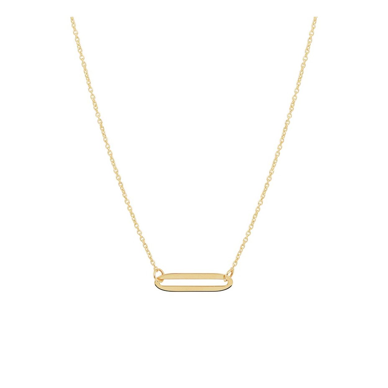 14k Geelgouden collier uitgevoerd met een schakel met een afmeting van 4x16mm. Het collier heeft een draaglengte van 41, 43 en 45cm en is uitgevoerd met een stevige karabijn sluiting.