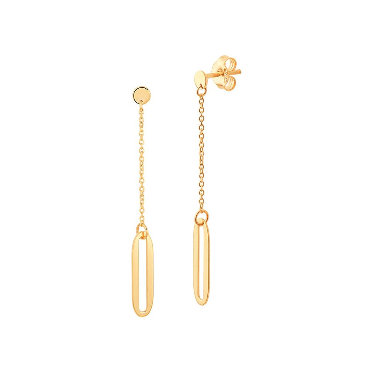 14k Geelgouden oorhangers uitgevoerd met een anker schakel van 0.9mm en een hanger met een afmeting 15.5x4mm. De oorhangers hebben een totale hoogte van 4.2cm.