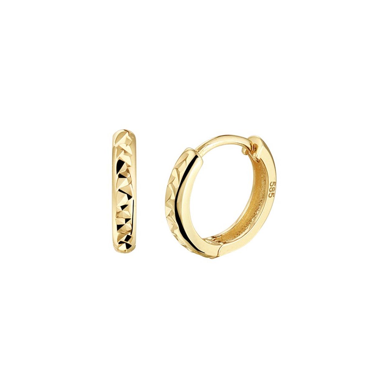14k Geelgouden gediamanteerde klapoorringen. De oorringen hebben een afmeting van 10.5x2mm.