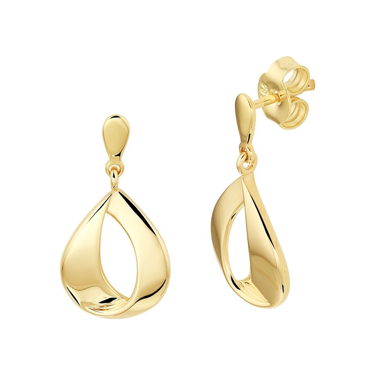 14k Geelgouden oorhangers. De oorhangers hebben een totale hoogte van 2.1cm en een breedte van 11mm.