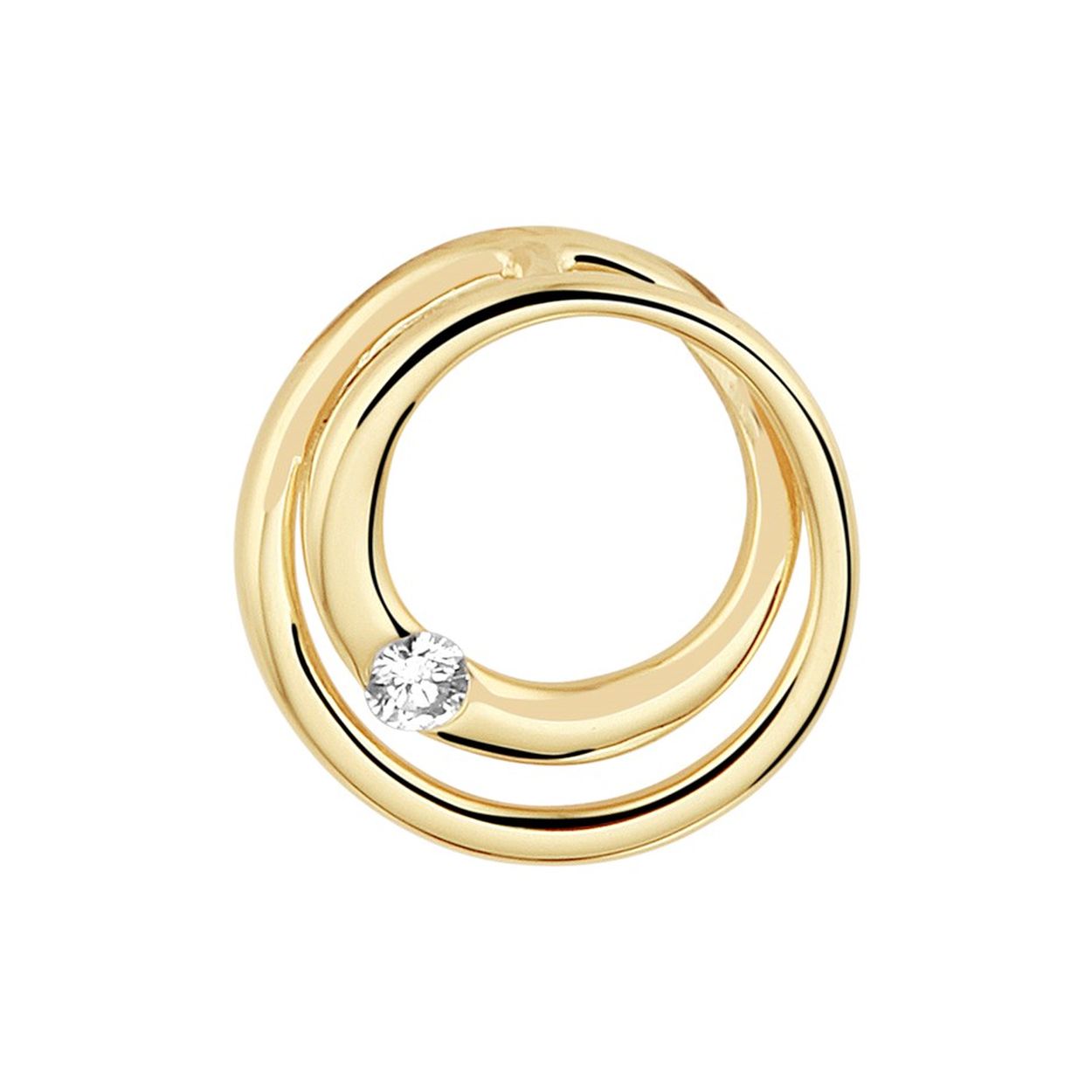 14k Geelgouden hanger uitgevoerd met een schitterende diamant. De hanger heeft een diameter van 13mm.