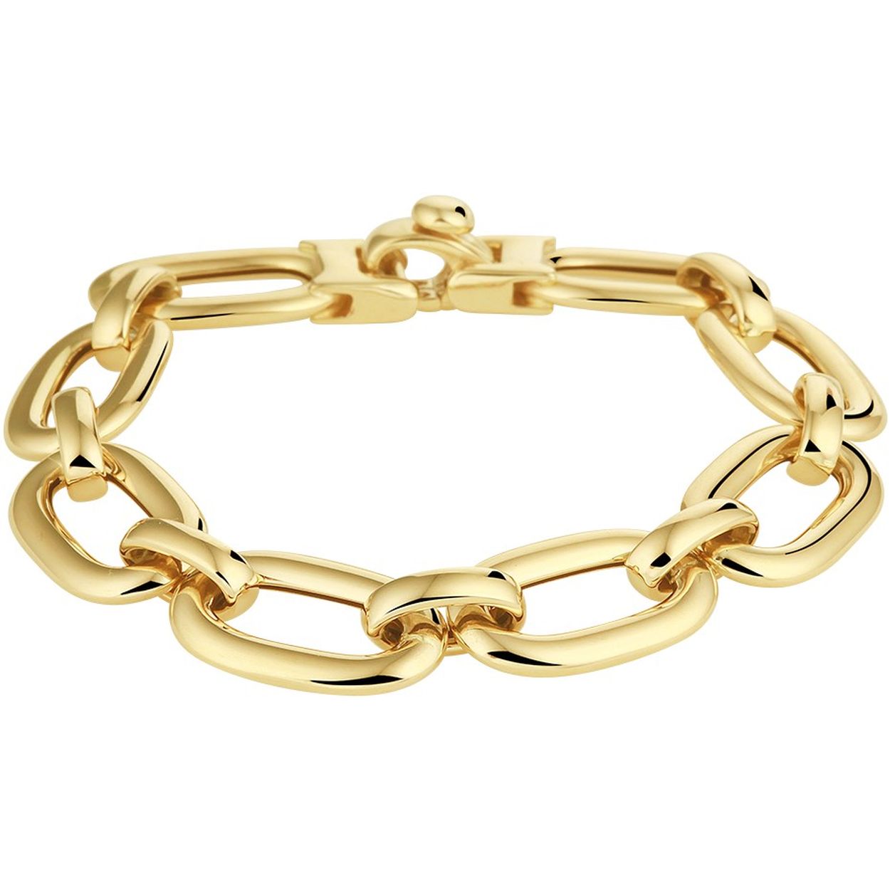 Prachtige 14krt geelgouden schakel armband met een schakelbreedte van 12mm. De armband heeft een draaglengte van 19cm.
