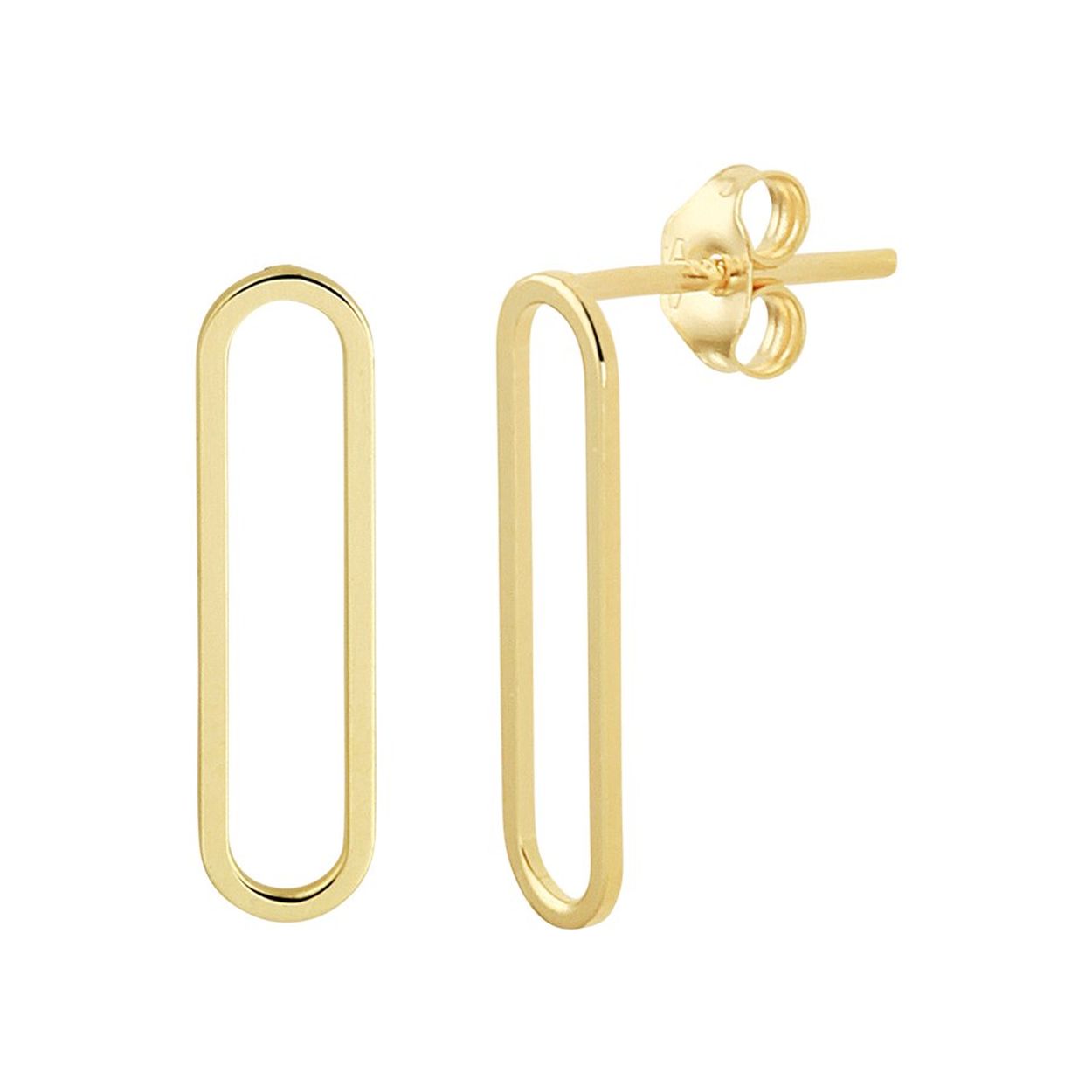 14k Geelgouden oorknoppen in schakelvorm. De oorknoppen hebben een afmeting van 15x4mm.