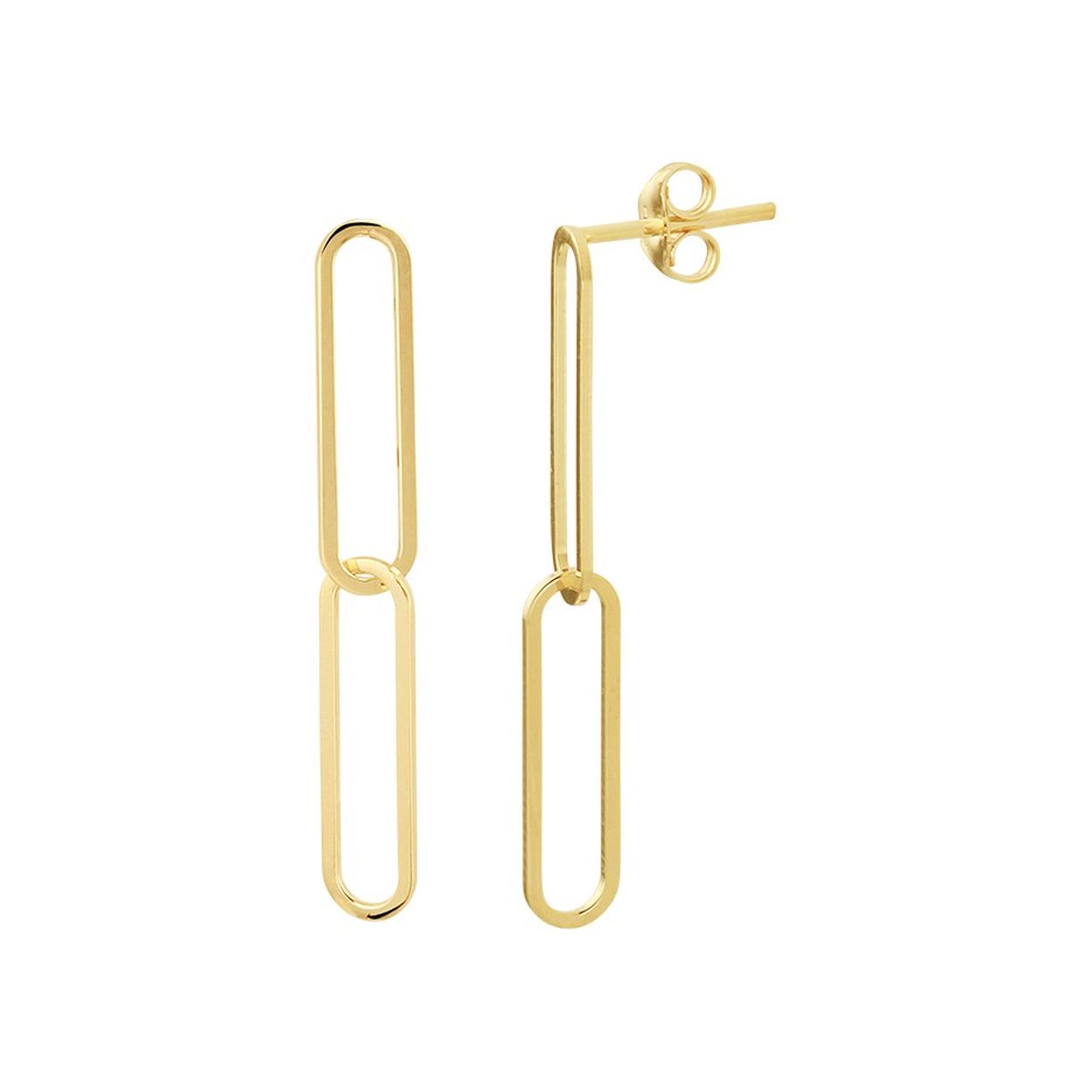14k Geelgouden oorhangers uitgevoerd in schakelvorm. De oorhangers hebben een totale hoogte van 2.8cm en een breedte van 4mm.