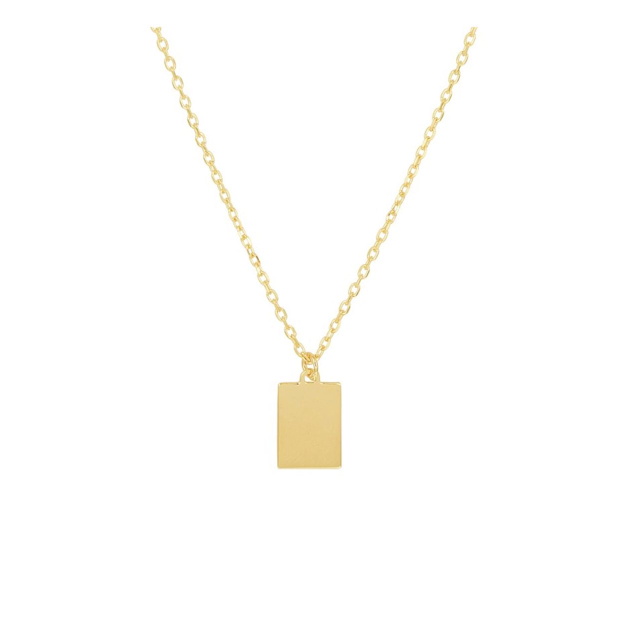 14k Geelgouden collier uitgevoerd met een rechthoekige hanger. Het collier heeft een draaglengte van 41cm met een extensie van 3cm. De hanger heeft een afmeting van 10x7mm.