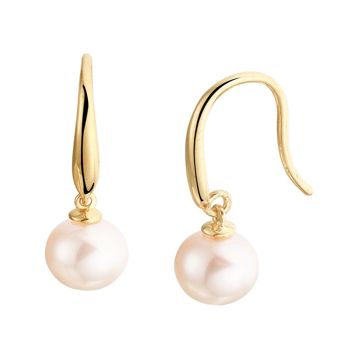 14k Geelgouden oorhangers uitgevoerd met een zoetwaterparel. De oorhangers hebben een totale hoogte van 1.8cm. De parel heeft een diameter van 6.5mm.