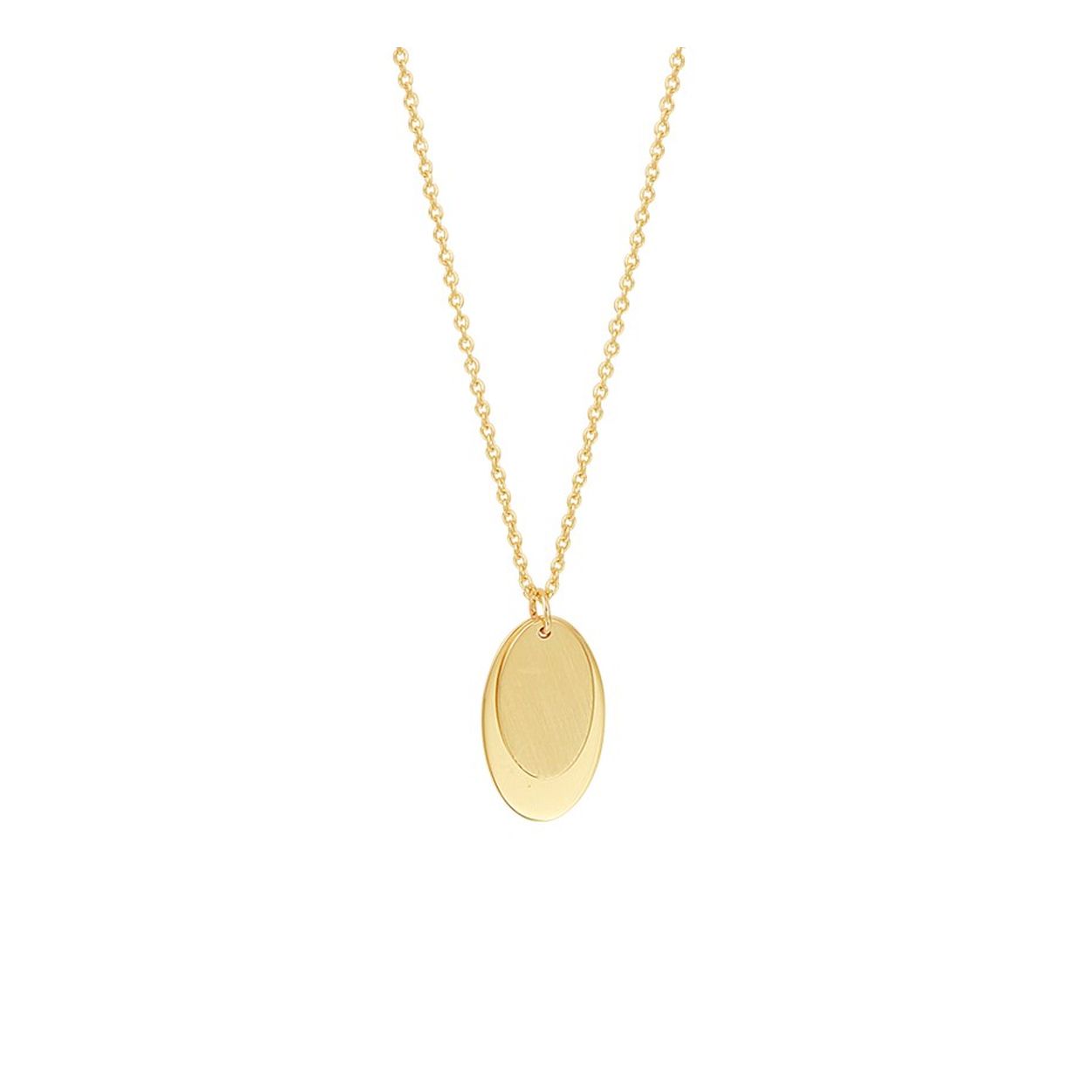 14k Geelgouden anker collier met twee ovale hangers van 11.5x6.5mm en 15x8.5mm. Het collier heeft draaglengtes van 41, 43 en 45cm en is uitgevoerd met een stevige karabijn sluiting en een poli/matte afwerking.