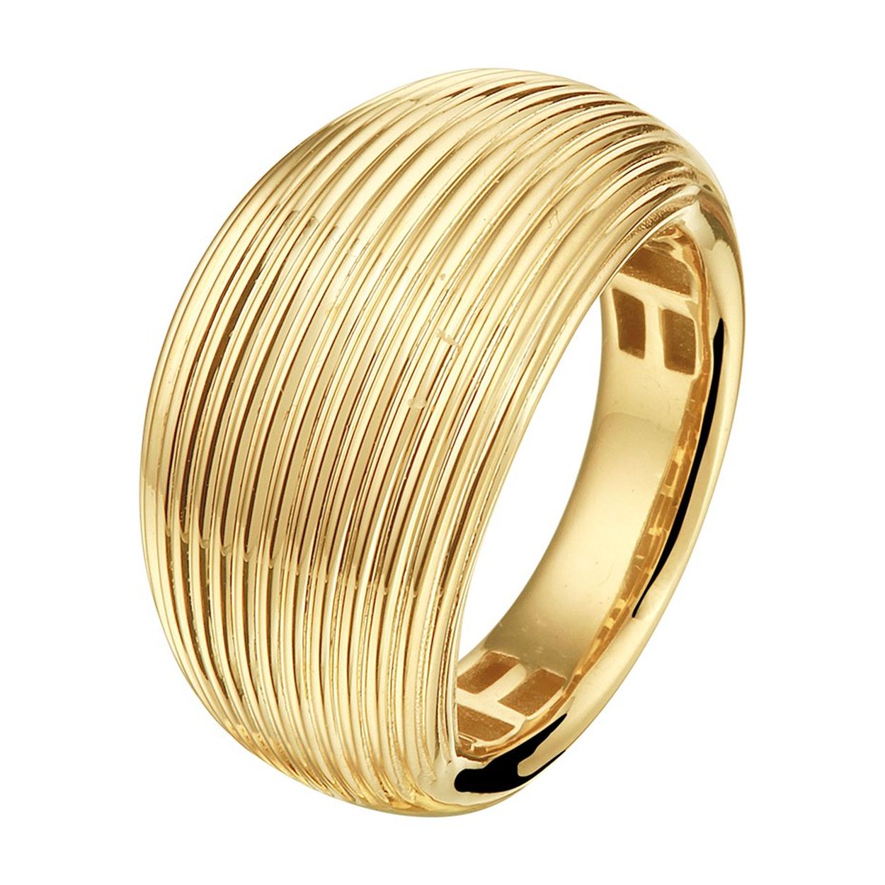 14k Geelgouden ring met een gediamanteerde afwerking. De ring heeft een breedte van 12.5mm.