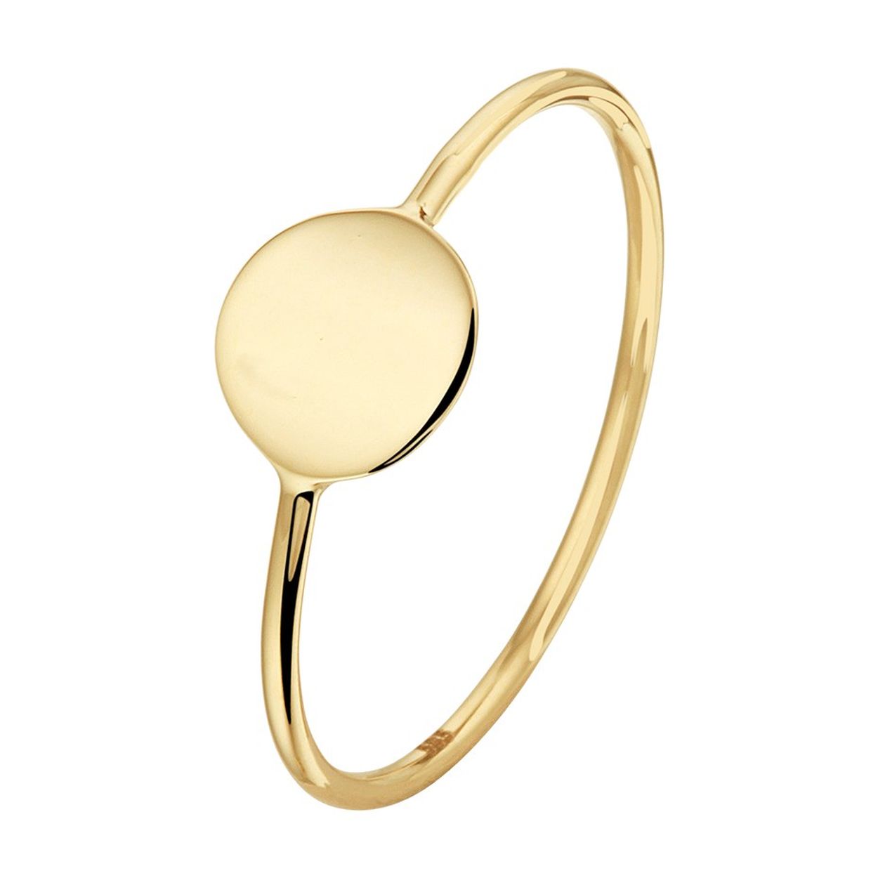 14k Geelgouden graveerring uitgevoerd met een rondje. De ring heeft een breedte van 7mm.