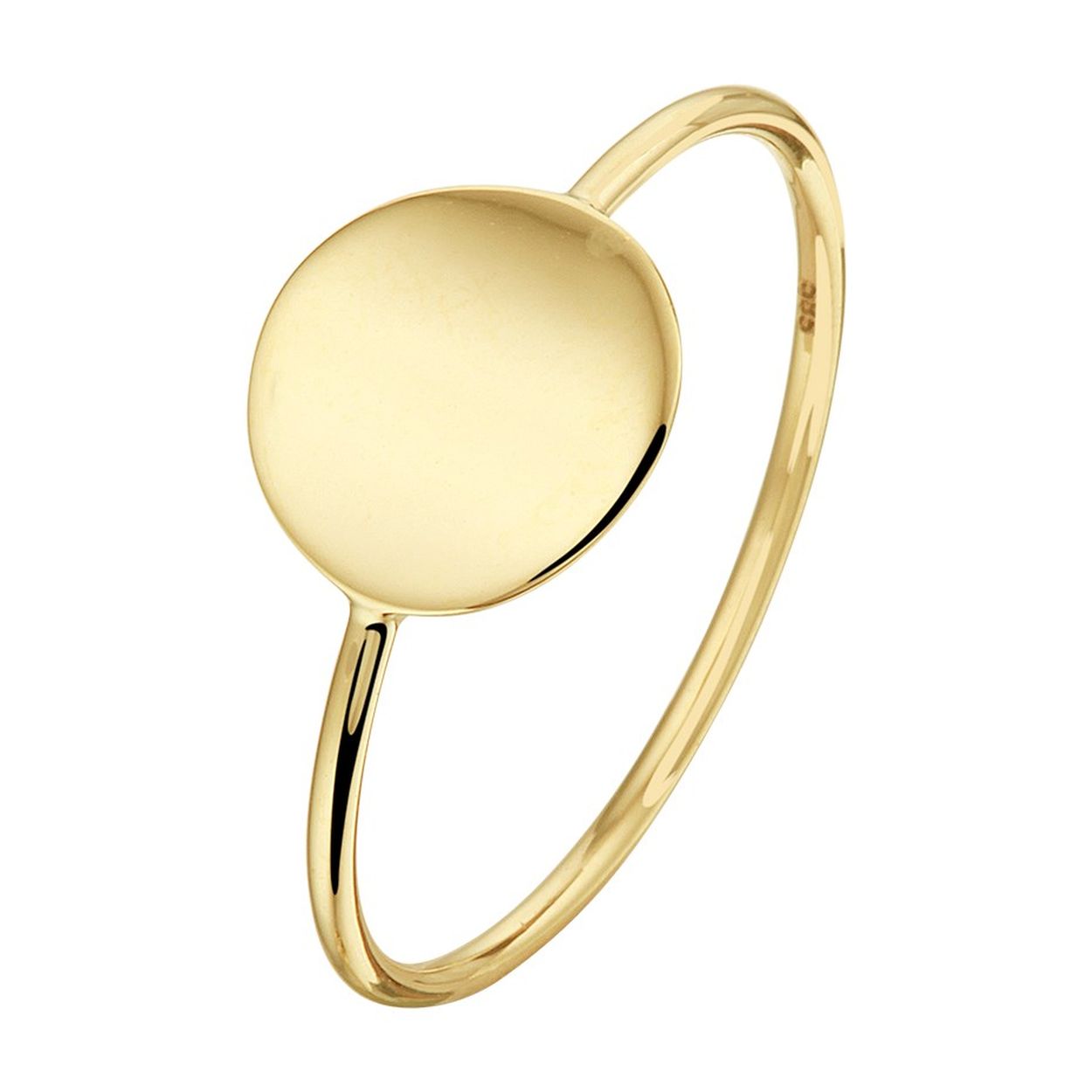 14k Geelgouden graveerring uitgevoerd met een rondje. De ring heeft een breedte van 8.5mm.