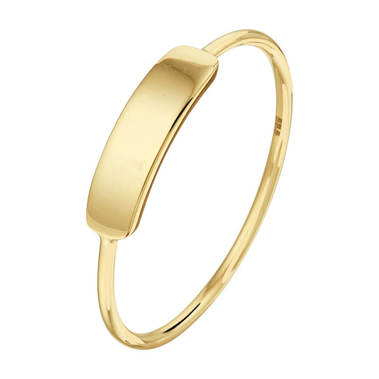 14k Geelgouden ring uitgevoerd met een graveerplaatje. De ring heeft een breedte van 3.5mm.