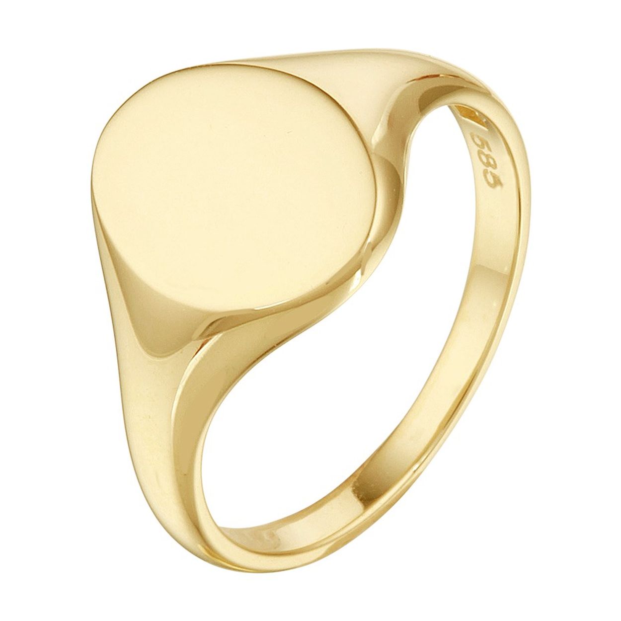14k Geelgouden ovale graveerring. De ring heeft een breedte van 10mm.