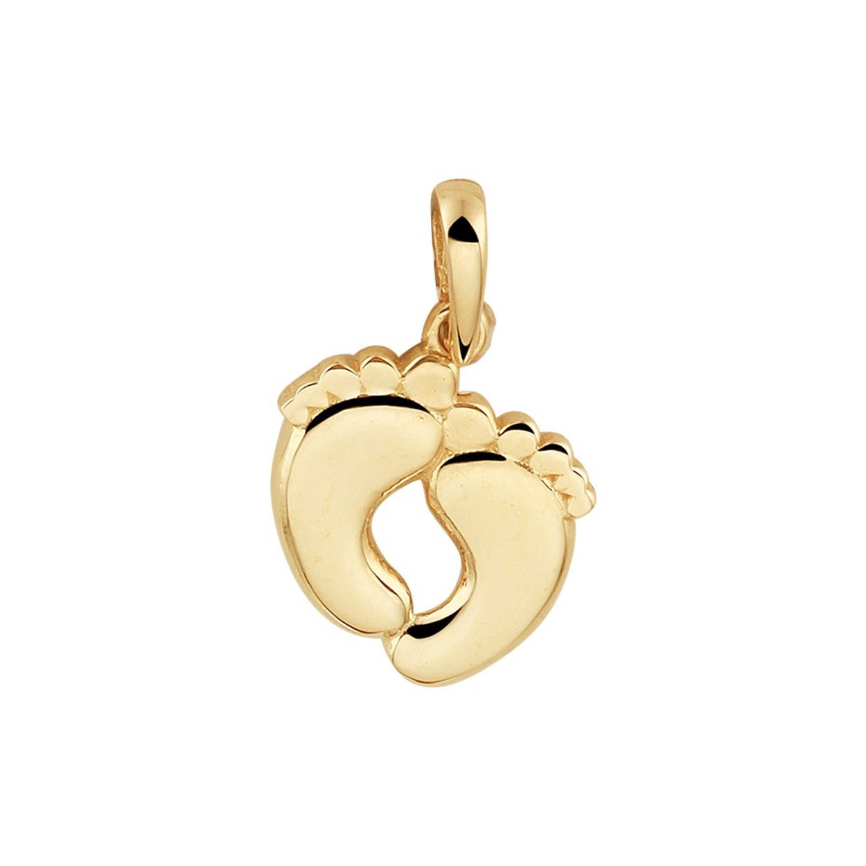 14k Geelgouden hanger uitgevoerd met voetjes. De hanger heeft een totale hoogte van 1.6cm en een breedte van 10.5mm.