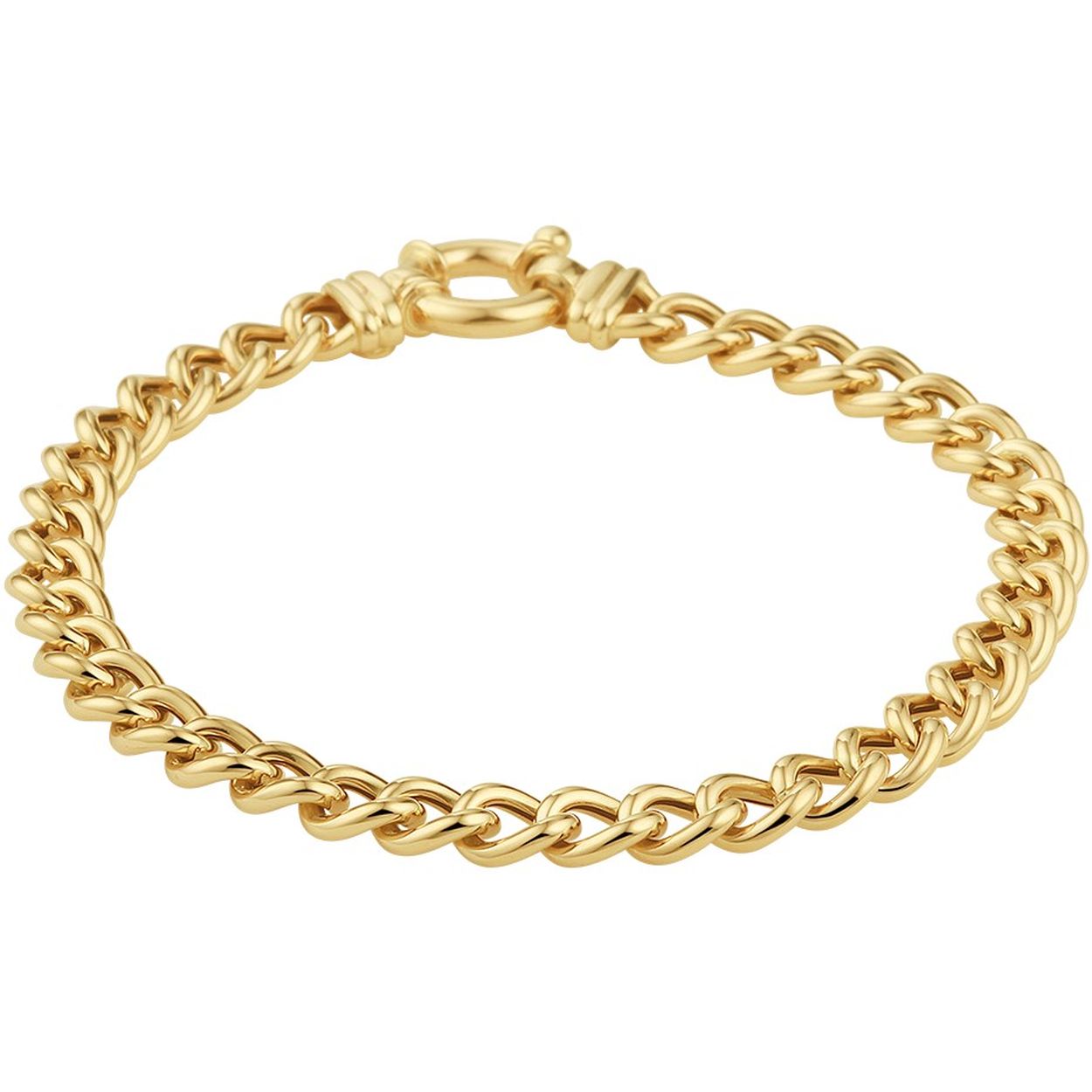 14k Geelgouden gourmet armband met een schakelbreedte van 6mm. De armband heeft een draaglengte van 19cm en is uitgevoerd met een stevige karabijn sluiting.