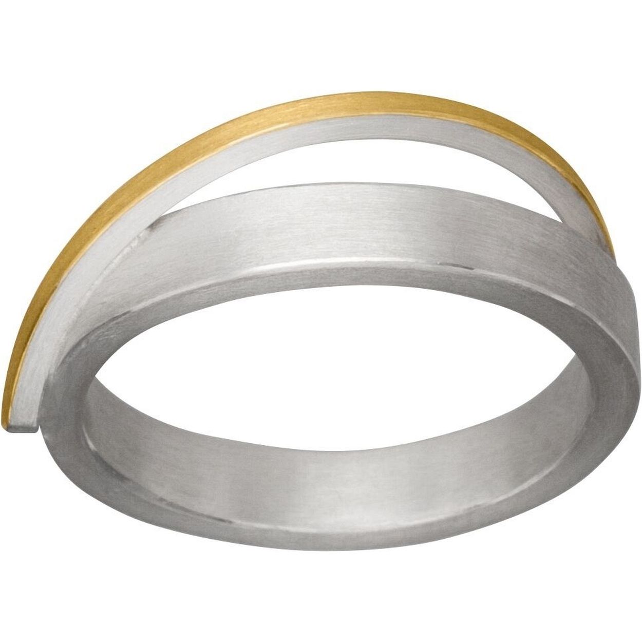 Een prachtige Desgin ring van het merk MANU. Deze is gemaakt van zilver met een 22krt plaat goud erop gesoldeerd. De ring is voorzien van een 0,012 crt briljant