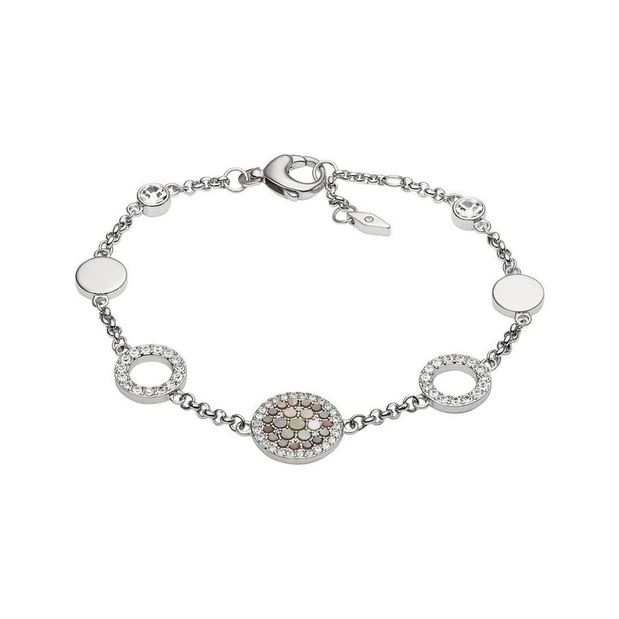 Fossil JF02311040 Vintage Glitz armband met zijn prachtige zilveren kleur zodat ook jouw collectie sieraden de laatste trends op sieraden gebied volgen.