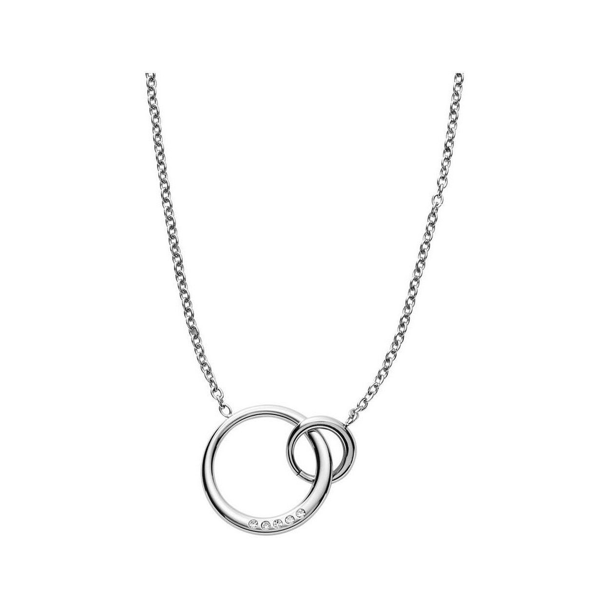 Skagen collier uit de Elin collectie met twee ringen in elkaar. Lengte van het collier is te verstellen van 40-43-47 cm
