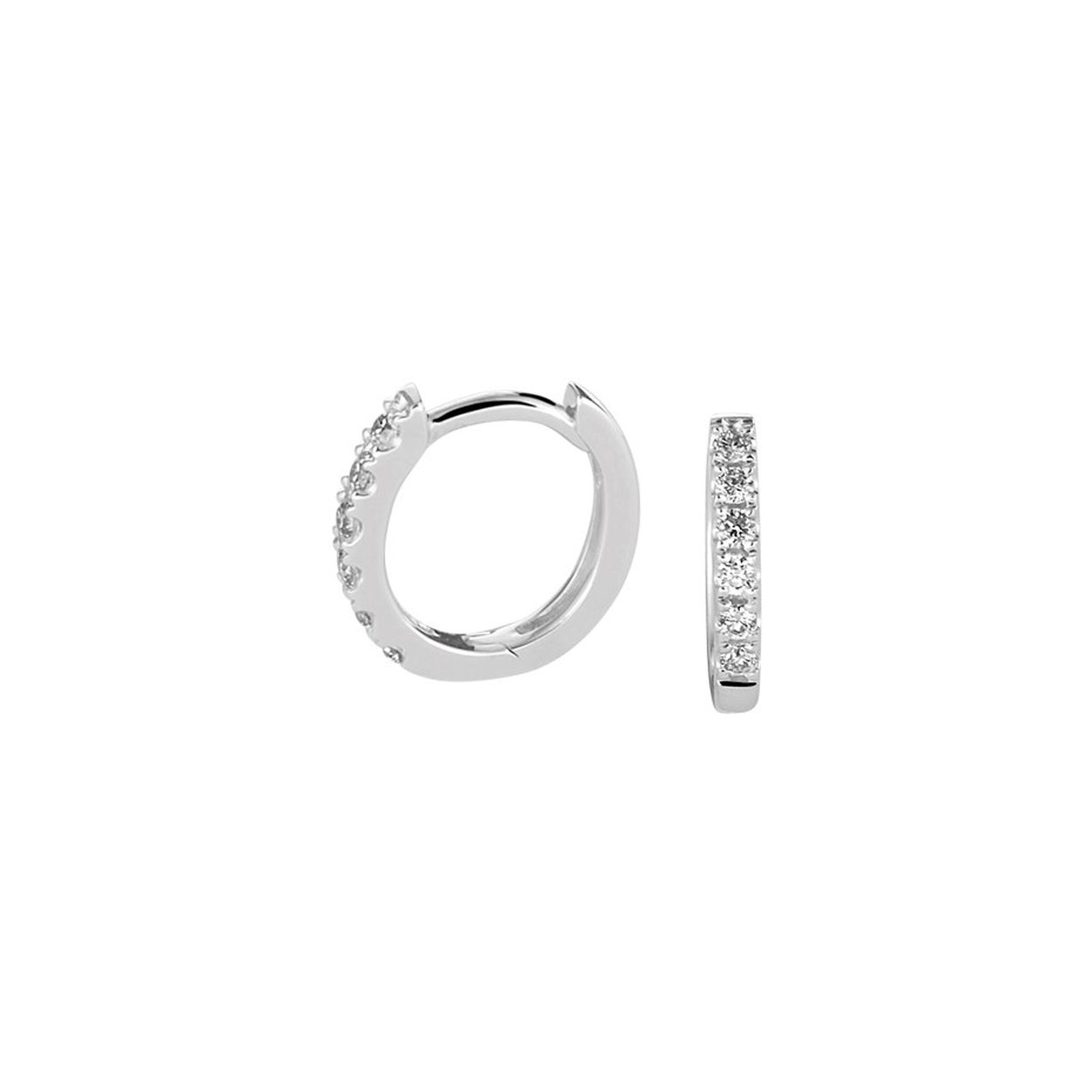 14k Witgouden oorringen met scharnier uitgevoerd met een schitterende diamant rij. De oorringen hebben een afmeting van 9x1.5mm.