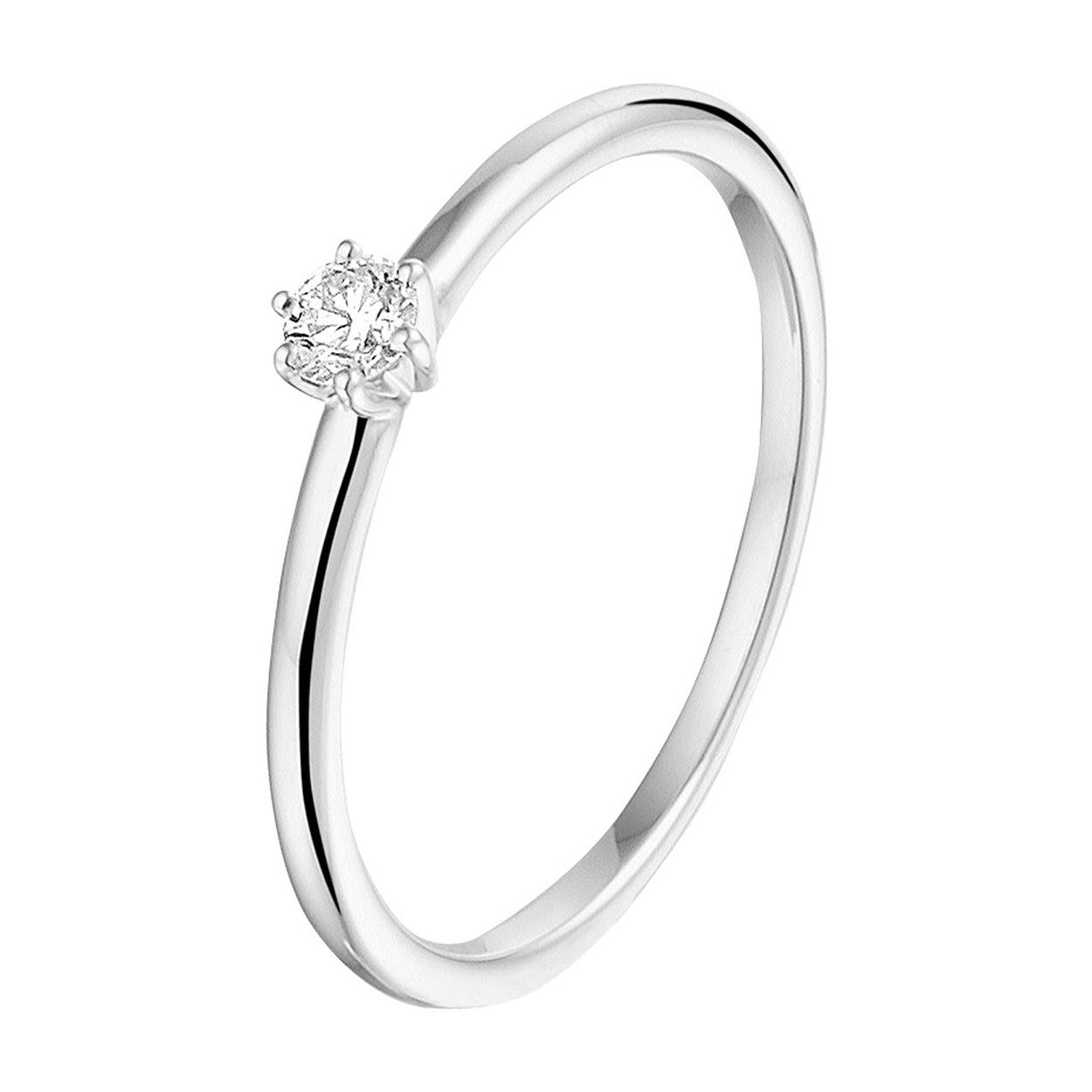 14k witgouden ring uitgevoerd met een schitterende diamant. De breedte van de ring is 4mm.