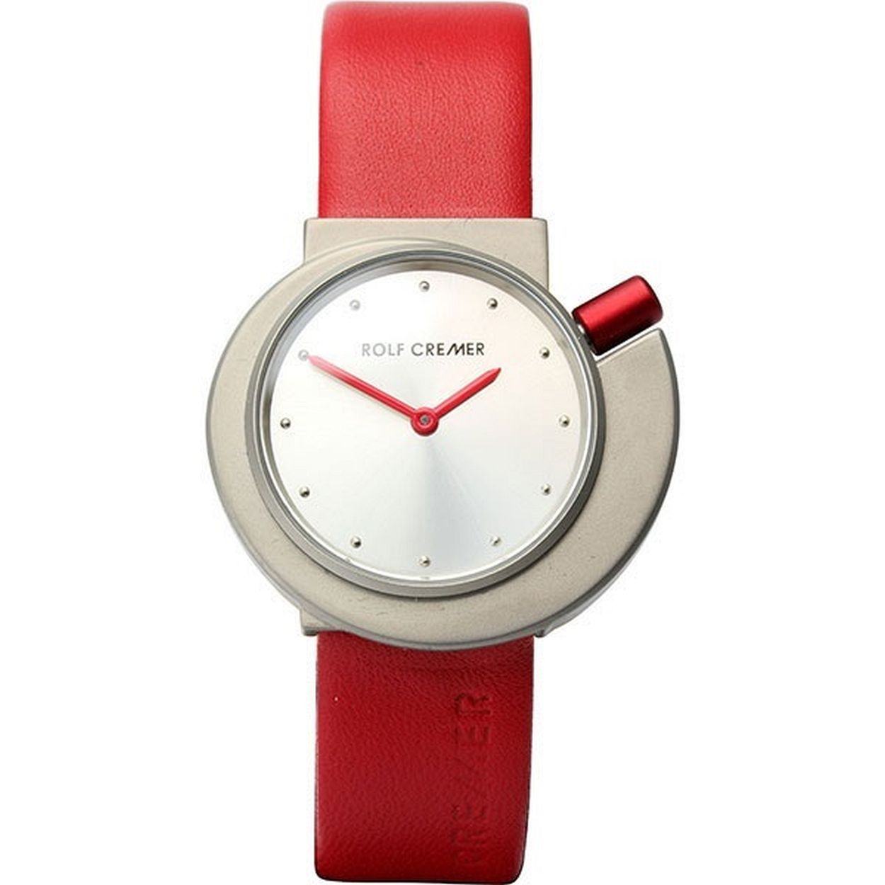 Titanium horloge met rood leren band.