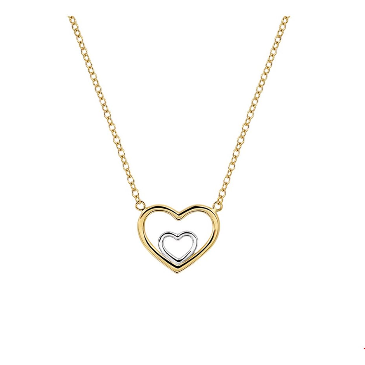 Wit met geelgouden collier met harten. Het collier heeft draaglengtes van 40 42 en 44 cm.