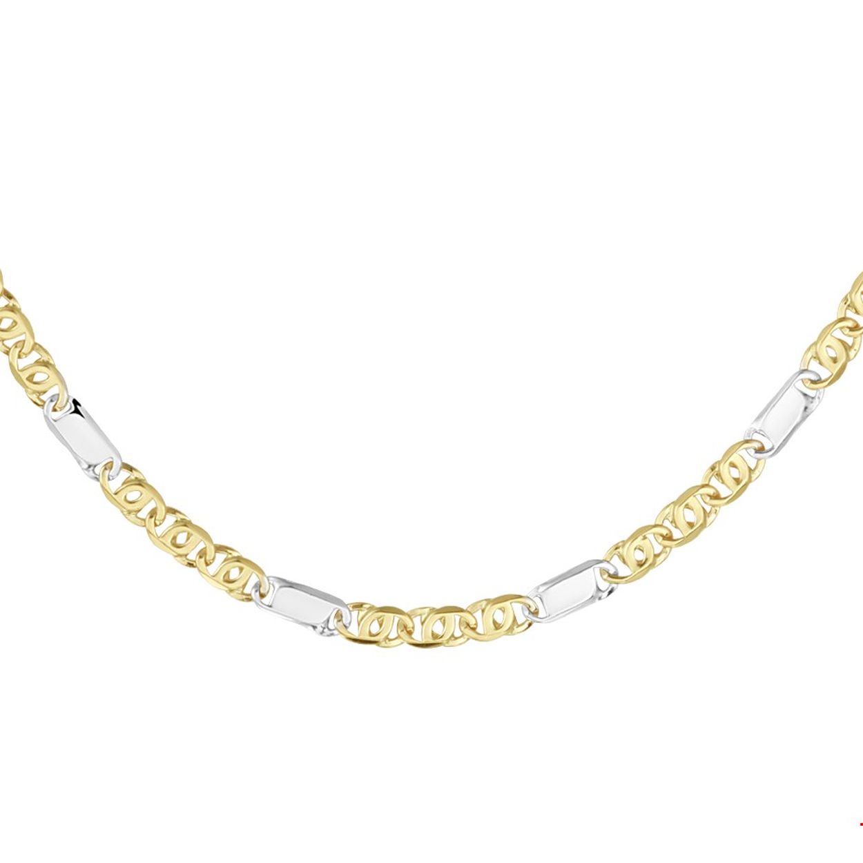 14k Bicolor geel- en witgouden valkenoog collier. Het collier heeft een draaglengte van 50cm en een stevige karabijn sluiting.