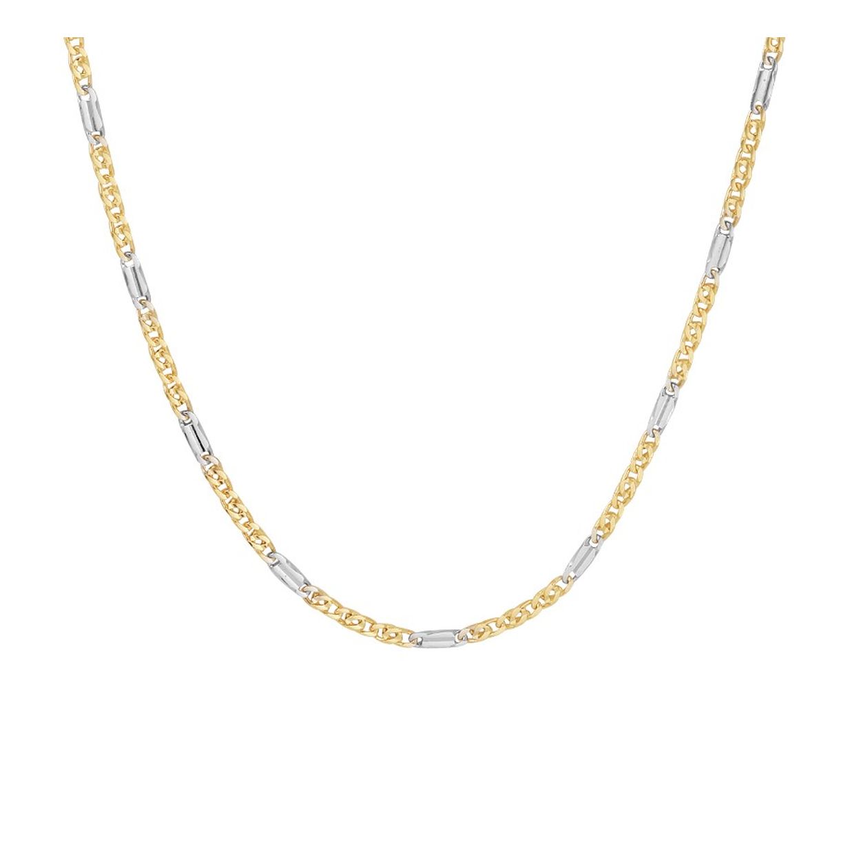 14k Bicolor geel- en witgouden valkenoog collier. Het collier heeft een draaglengte van 45cm en een stevige karabijn sluiting.