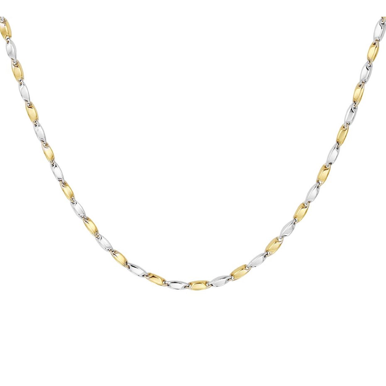 14k Bicolor geel- en witgouden collier uitgevoerd met een stevige karabijn sluiting. Het collier heeft een draaglengte van 45cm.